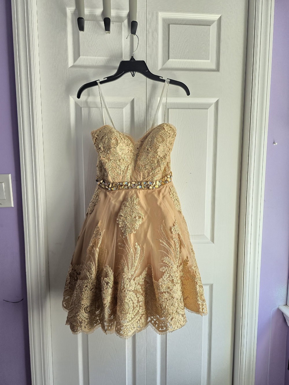Terani Couture Strapless Dress in Champagne Tan Size 8 Length 29in